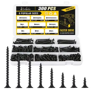 300 count Drywall Screws Assortment Kit,   Screws Flat  Coarse Thread Wall Screws Set, Phillips Drive Assorted Screws, 8 Size (2",1-5/8",1-1/2",1-1/4",1",3/4",5/8",1/2"), Black