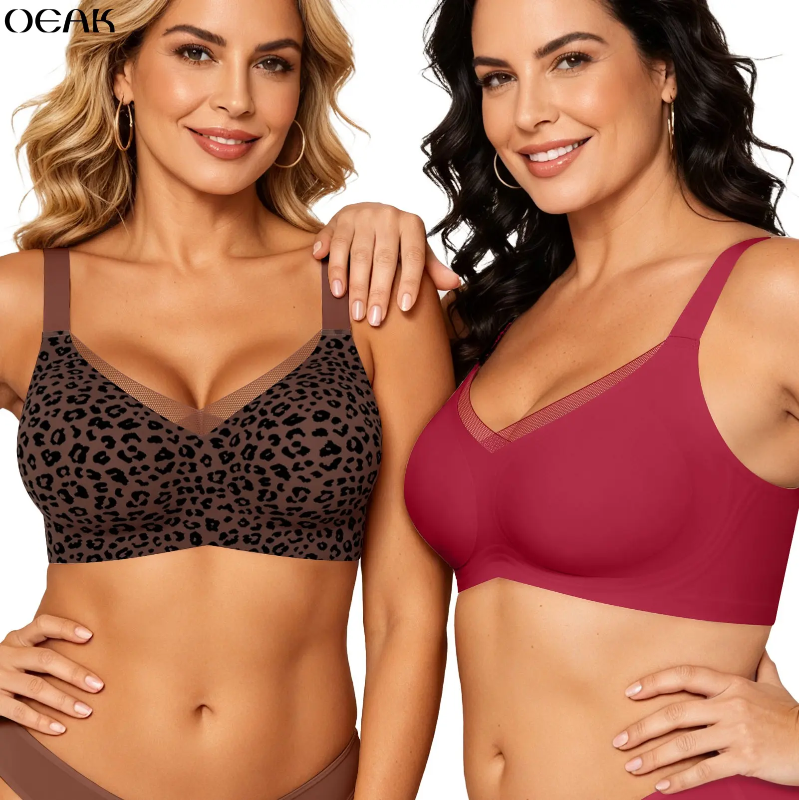 OEAK Wireless Jelly Bras for Women No Underwire Supportive Mesh Crossover Bra Seamless Push Up Full Coverage Everyday Bralettes