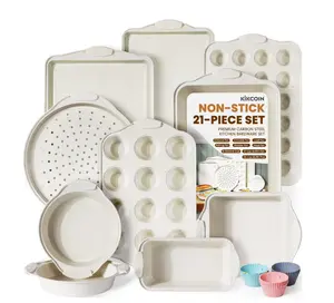 Bakeware Set, 21-Piece Baking Pans Set Kitchen Carbon Steel Baking Sheet Pans with Silicone Handles, Cookie Sheets Nonstick