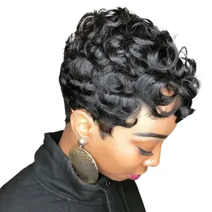 Short Pixie Wigs for Black Women Short Black Curly Pixie Wigs Synthetic Hair Wigs for Black Women Natural Wavy Black Pixie Cut Wig Short Curly Layered Pixie Wig for Women