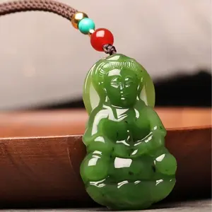 Meizhirun Hotan Jade Jasper Guanyin Pendant, Natural Green Jade Carving Amulet, Suitable For Daily Wear And Religious Worship, Jade Pendant Necklace With Peace And Blessing Meaning