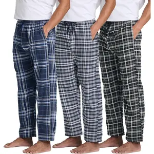 Real essentials 3 Pack: Men's pajama pants-knit cotton flannel plaid lounge bottoms-fly button (available in big & tall) Loungewear Menswear Nightwear Soft Comfy Elastic