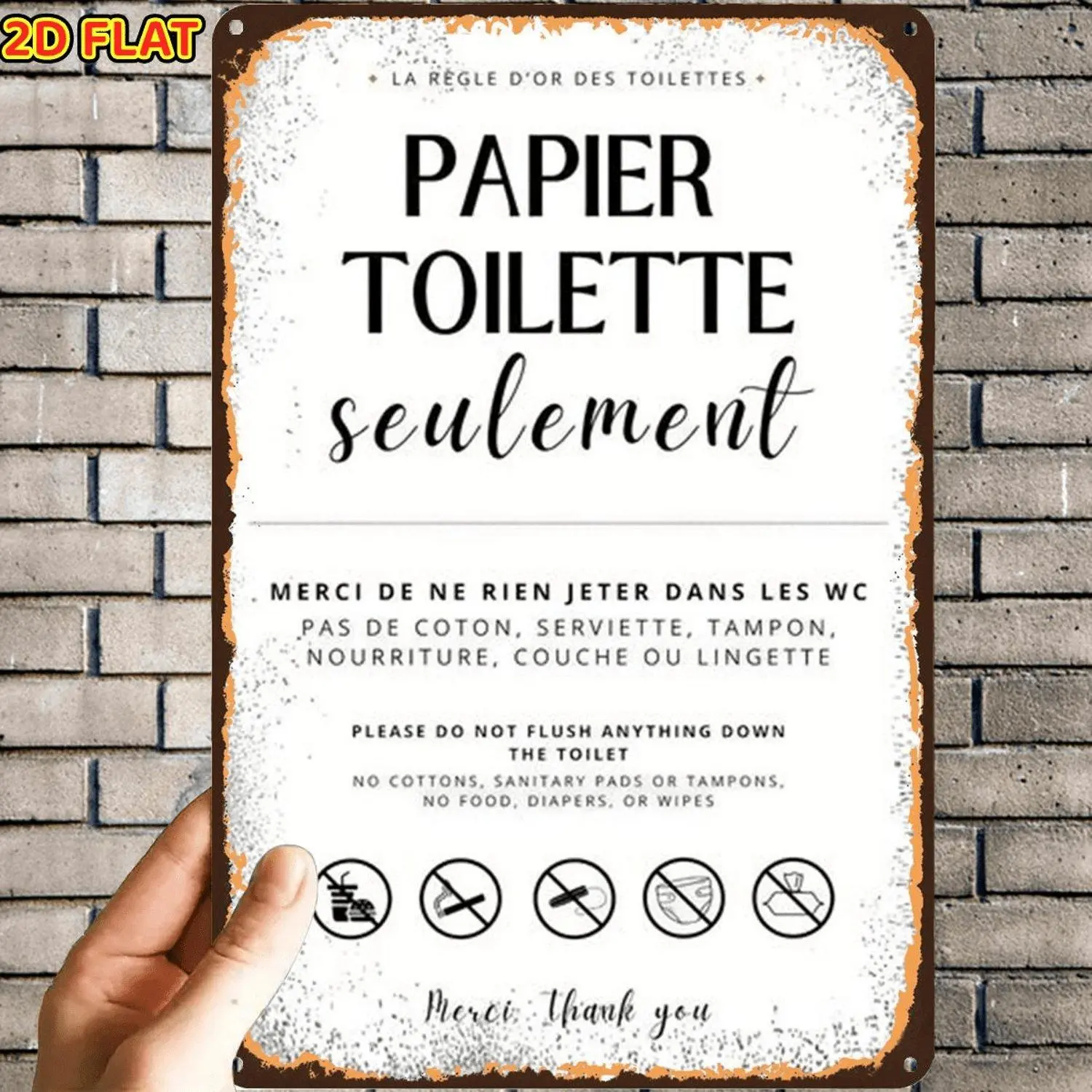 2D Flat 1pc Vertical Iron Sheet Painting Toilet Paper Solely Signmetal Tin Pre Drilled Holes Suitable for Indoor Garden Home Office Toilet Decorative Vintage Style Rustic Metal Signage