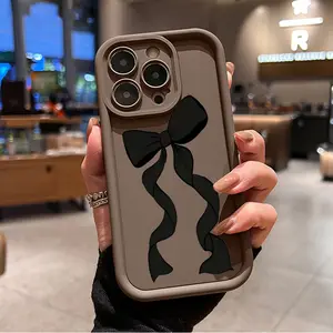 Cute Ribbon Bow Pattern Case for iPhone 16 15 14 Pro Max 13 12 11 XR XS Plus Shockproof Drop Protection Rugged Durable Silicone Cover