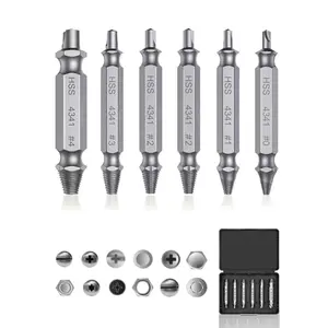 6 Counts Stripped Broken Screw Remover - Easy Out Bolt Extractor, Double Head Design Damaged Screw Extractor Set, All-purpose HSS 4341 Extractor Remover Kit for Repair, Gifts for Men