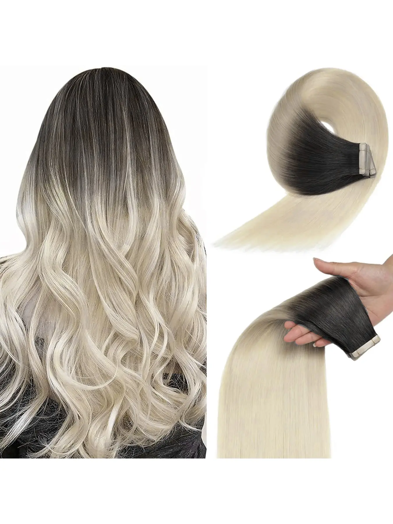 Tape in Hair Extensions Human Hair 10pcs/25g Hair Extensions Straight Brown gradient light brown platinum #T2/5 #T2/60A 16inch 20inch 18inch Tape in Extensions Skin Weft Gradient Hair Extensions