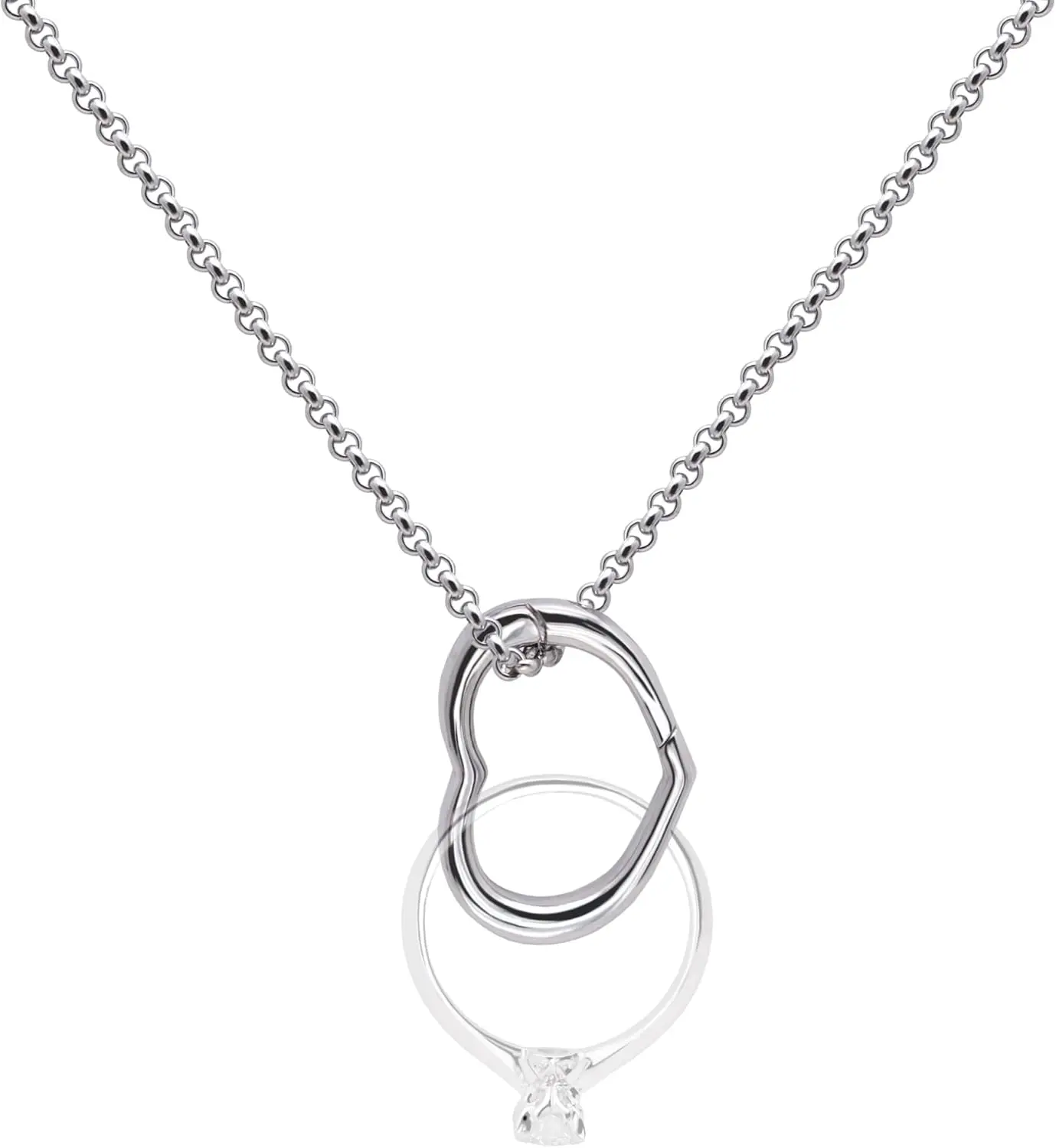 Adjustable Ring Holder Necklaces for Mom, Cute Heart Stainless Steel Wedding Engagement Ring Chain for Women Men