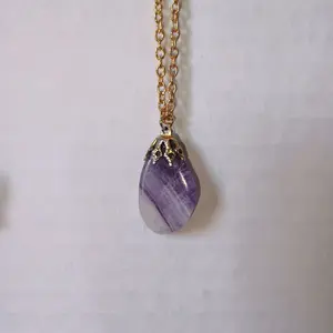 amethyst and agate real stone necklace wire wrapped on gold chain
