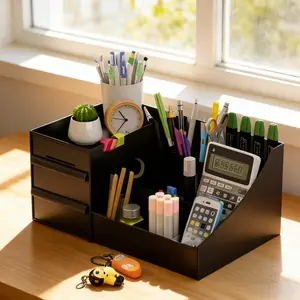 Multifunctional Cosmetic Storage Box, Classic Simple Design, Multi-Layer Partition, Space-Saving, Suitable for Makeup Tools, Office Supplies