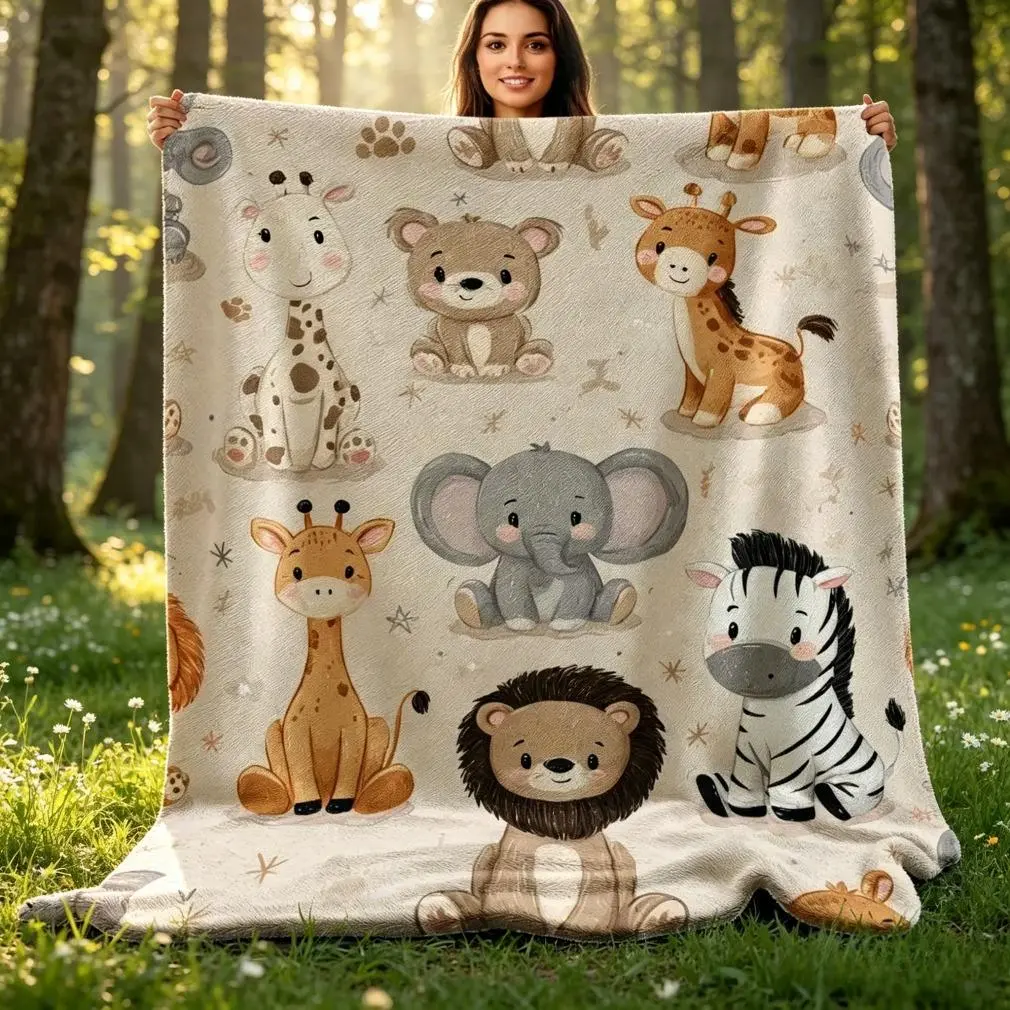 Wild Safari Animal Print Fleece Throw Blanket - Ultra Soft Cozy Flannel, Lion Giraffe Elephant Zebra Designs, Animal Blankets for Kids’ Imaginative Play & All-Season Use