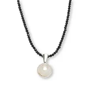 Mine Finds by Jay King White Mabé Pearl Pendant with Black Spinel Bead Necklace