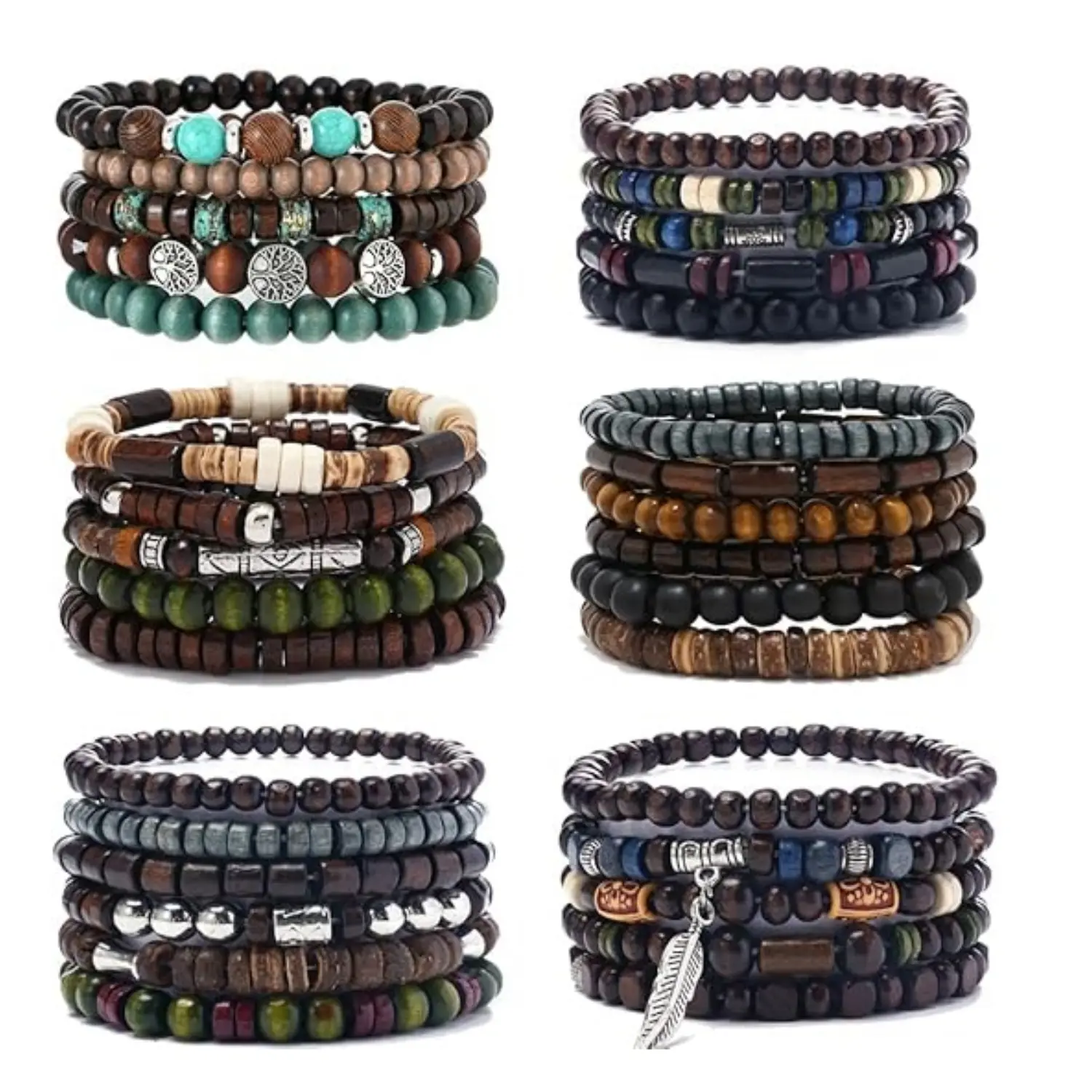 32Pcs Wooden Beads Bracelets unisex for Men and Woman, Gothic Punk Braclets Adjustable, Vintage Beaded Bracelet Set Style for Woman & Men Trendy, Stretch Bracelets Metal Set Wood Bangles Wristbands - Home Improvement.