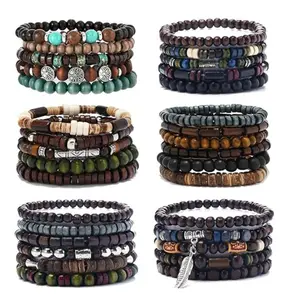 32Pcs Wooden Beads Bracelets unisex for Men and Woman, Gothic Punk Braclets Adjustable, Vintage Beaded Bracelet Set Style for Woman & Men Trendy, Stretch Bracelets Metal Set Wood Bangles Wristbands - Home Improvement.