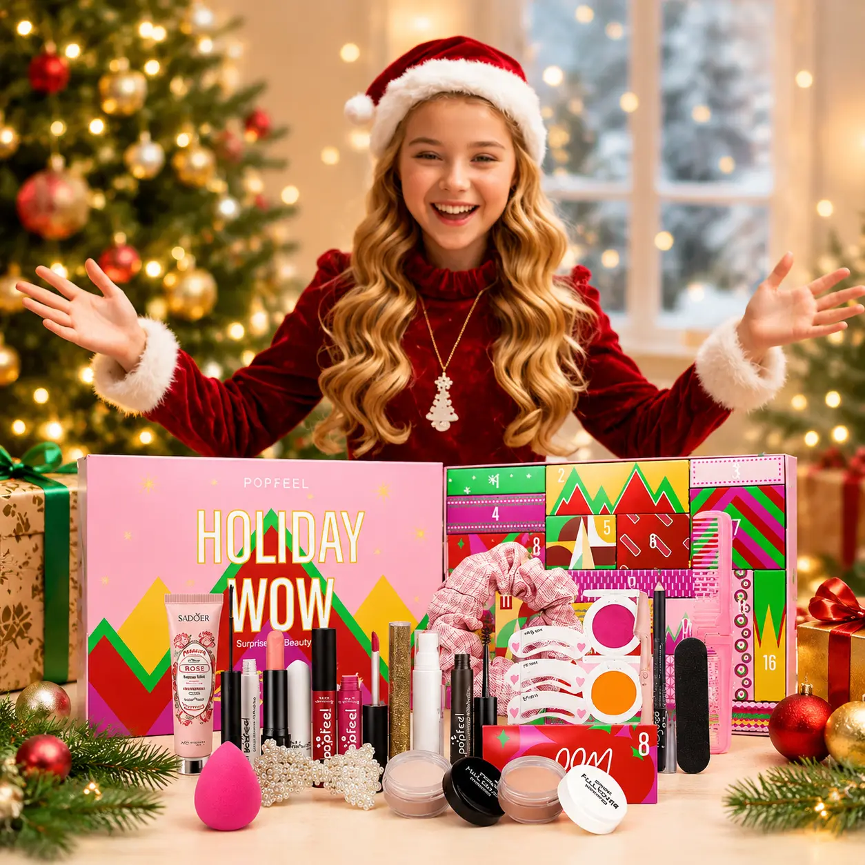 All-In-One Makeup Kit for Teens Girls, Full Starter Cosmetics Set with Makeup Tools, Perfect First Makeup Set Gift for Daughter, Beginner Friendly Makeup Gift Box