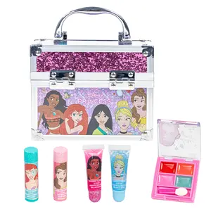 Disney Princess Beauty Mini Train Case Set Includes Lip Gloss Tube, Lip Balm, Lip Gloss Compact for Girls Party, Sleepovers by Townley Girl
