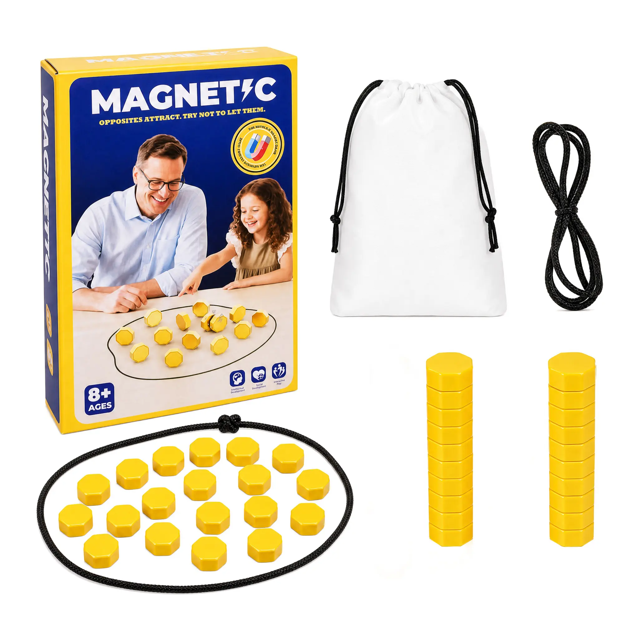 Magnetic Chess Tabletop Game Set with 20 Magnets, Travel Bag, Family Board Games for Kids & Adults, Classic Strategy with New Gameplay