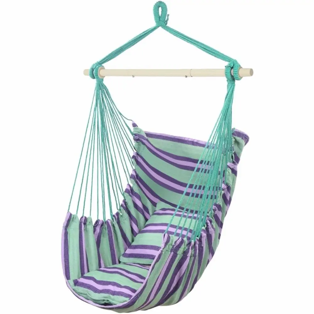 550LB Capacity Macrame Hammock Swing Chair with Steel Spreader Bar & 2 Cushions - Heavy-Duty Outdoor/ Hanging Chair, Macrame-Bohemian Style Rope Seat for,, Porch - Install (No Stand Included) - Weight Capacity