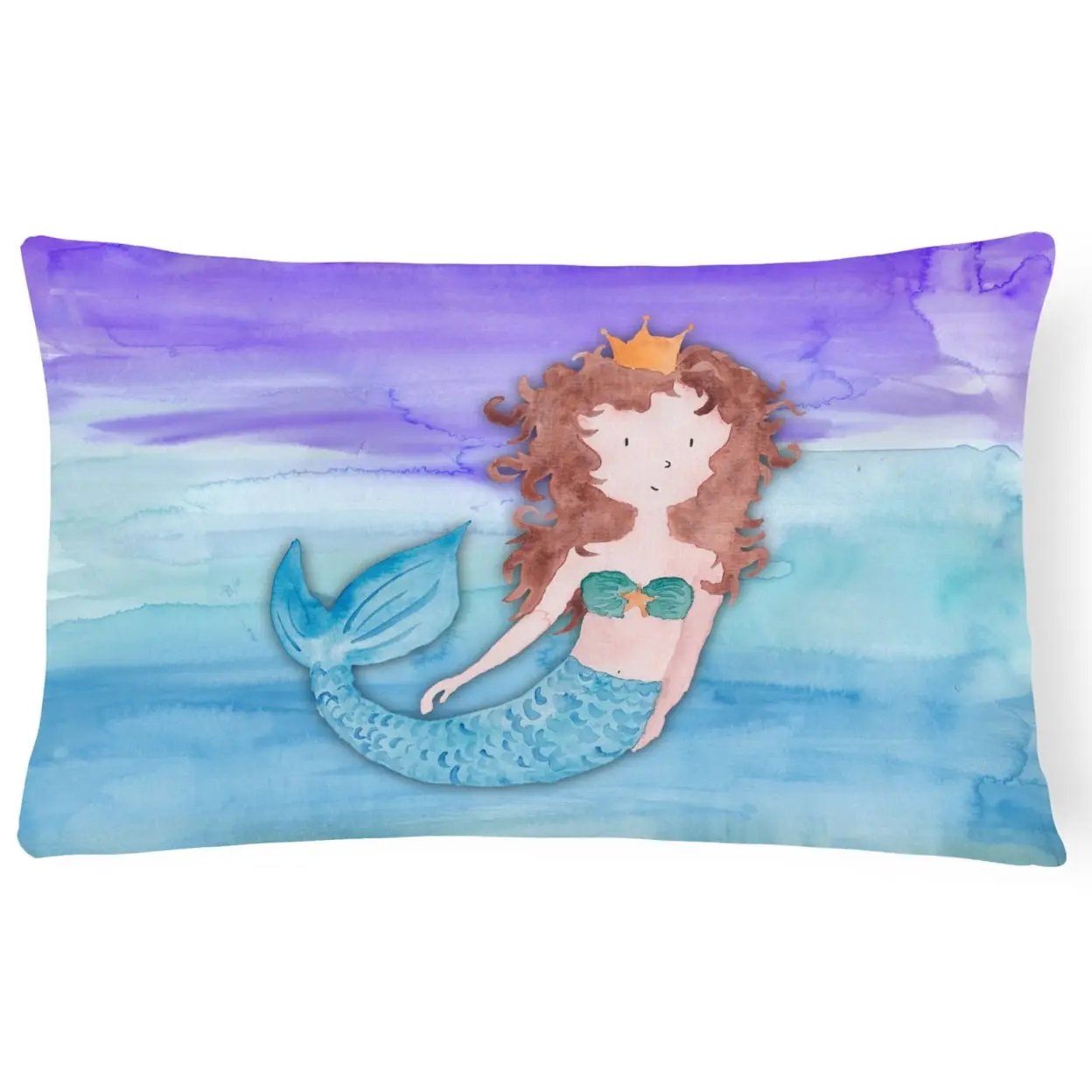 Brunette Mermaid Watercolor Handmade Decorative Pillow, Durable Stain-Resistant Canvas Fabric, Suitable for Indoors & Outdoor Sofas