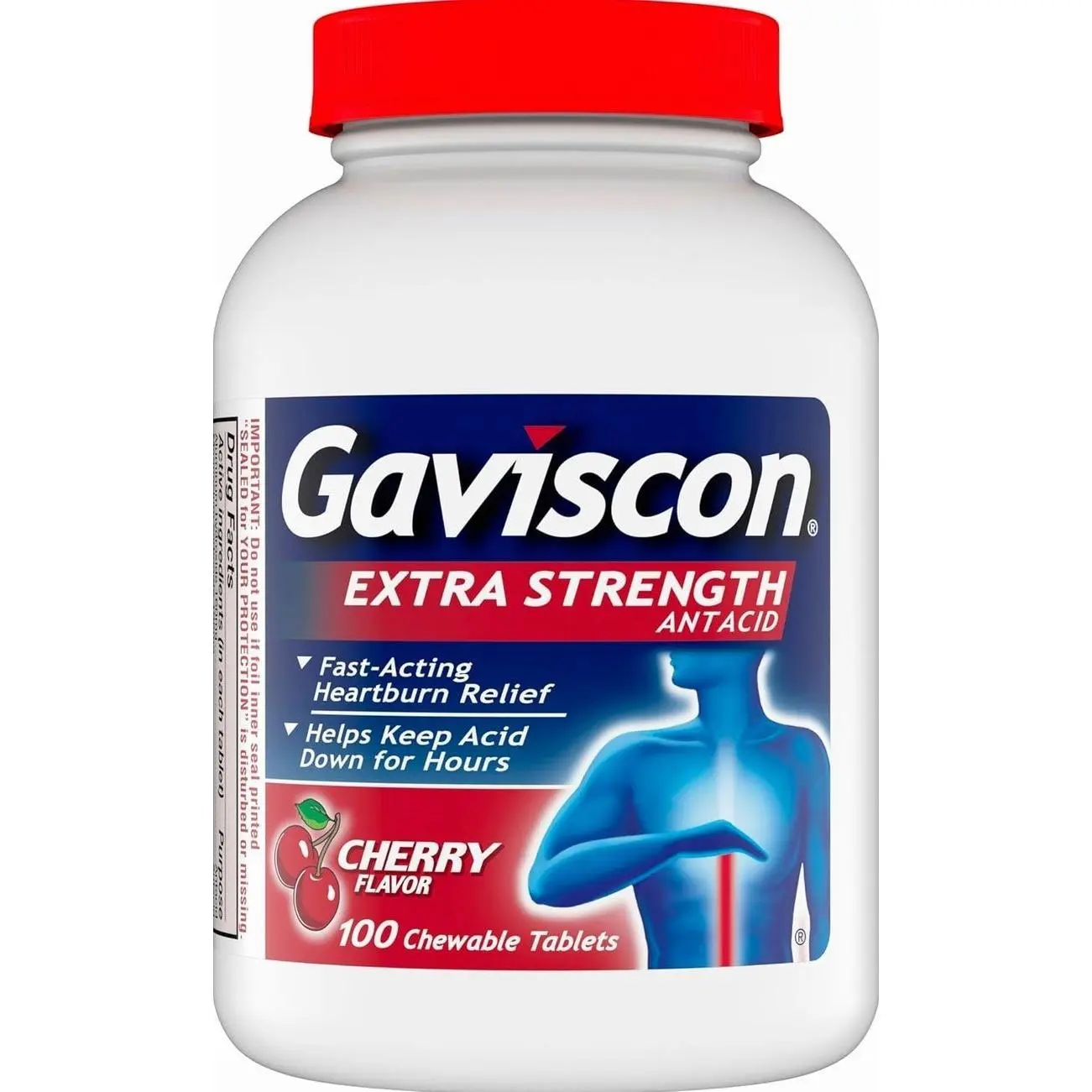 Gaviscon Extra Strength Cherry Chewable Tablet For Fast-Acting Heartburn Relief, 100 Count