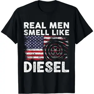 Cotton Graphic Tees Streetwear Gifts  Funny Diesel Mechanic Gift | Real Men Smell Like Diesel T-Shirt