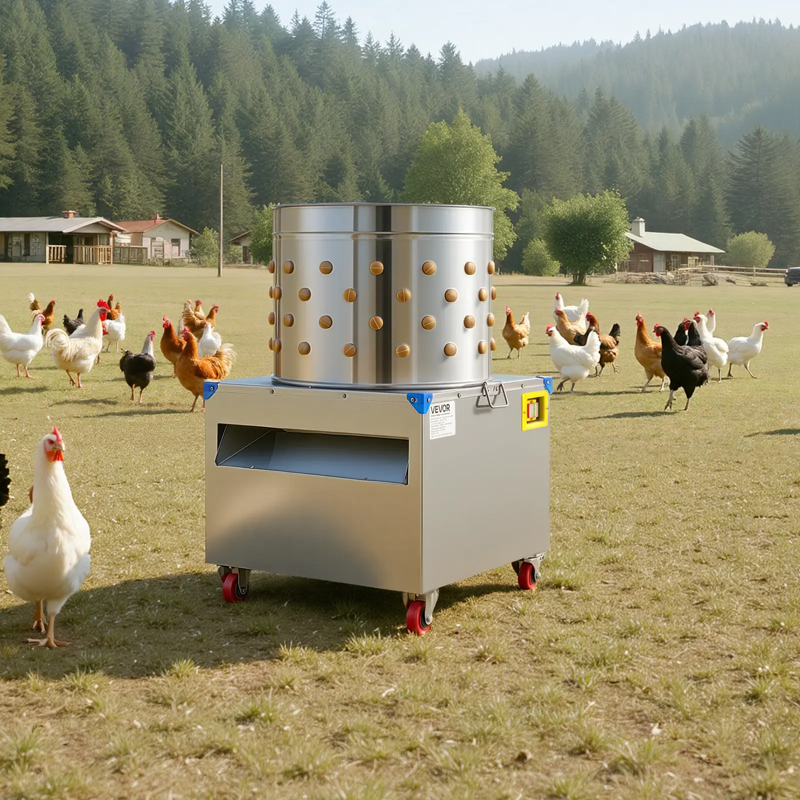 【SummerFinds】VEVOR Backyard Electric Chicken Plucker Machine, 19.7in Stainless Steel Drum, 2HP 1500W Motor 275RPM Fast Plucking Feather Remover, 106 Soft Fingers, Transport Wheels, Waterproof Easy-Clean, Advanced Temperature Control, for 2-4 Chicks/Ducks,