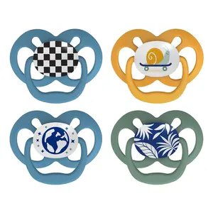 Dr. Brown's Advantage Glow-in-the-Dark Baby Pacifier, Fully Symmetrical Soother with Soft Silicone Bulb, 6-18m, BPA Free, Skateboard Snail and Blue Nature, 4 Pack (Style May Vary)