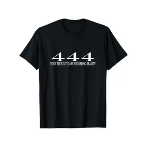 'S & 'S Short  444 Angel Number Design T-Shirt |   Your Thoughts Become Reality Graphic Print, 100%, Relaxed Fit, Unisex Adult Black Tee, S-Xxxl, Casual Spiritual Symbolism Apparel, Easycare Garment, AllseMen'S Basic T-Shirt, Structured Stylish Crew Neck