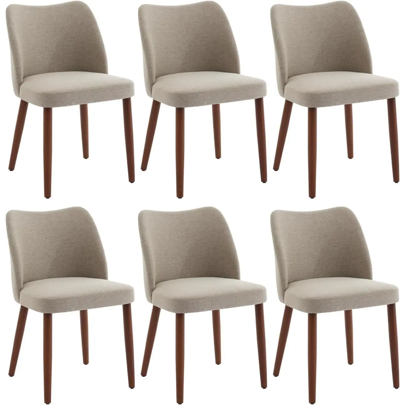 YJ-Garvee Dining Chairs Set of 6 – Modern Linen Upholstered Armless Kitchen Chairs with Wood Legs, Wing Backrest Support & Leveling Feet, Space-Saving Design for Dining Room & Home Office(Camel