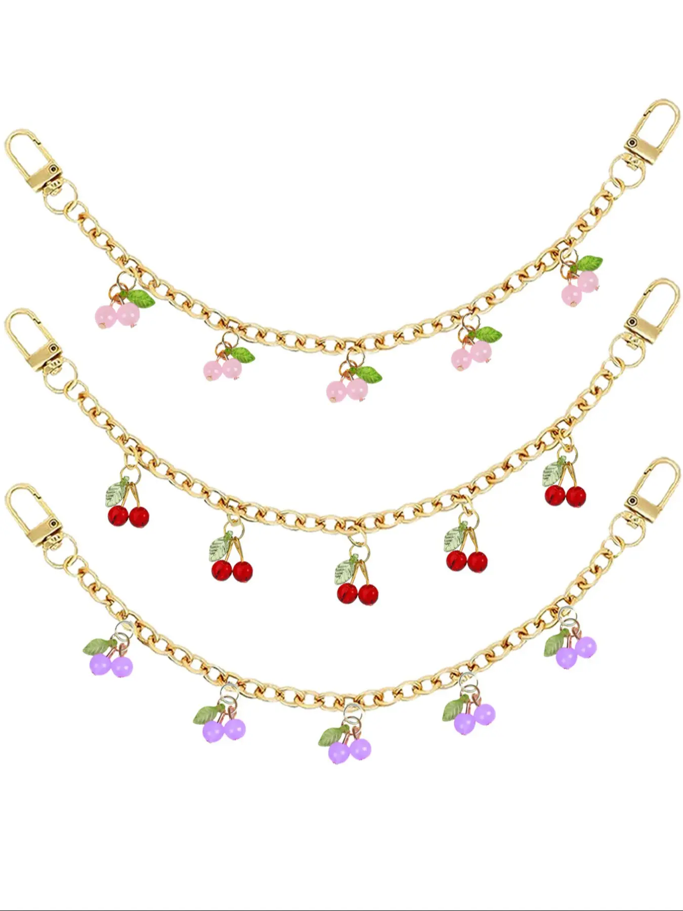 Cherry Decor Chain Bag Charm, Bag Underarm Cherry Purse Charm, Bag Decoration Accessories, Cherry Decorative Chain Charms, Zinc Alloy Extension Strap, Bag Pendant, Girly Purse Accessories, Bag Charms, Bag Charms For Handbags