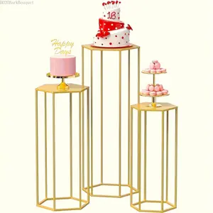 Iron Hexagon Base Round Cake Stand for Birthday Party Decoration, Floral Centerpiece for Weddings & Holidays like Christmas and HalloweenDD20BarkBouquet