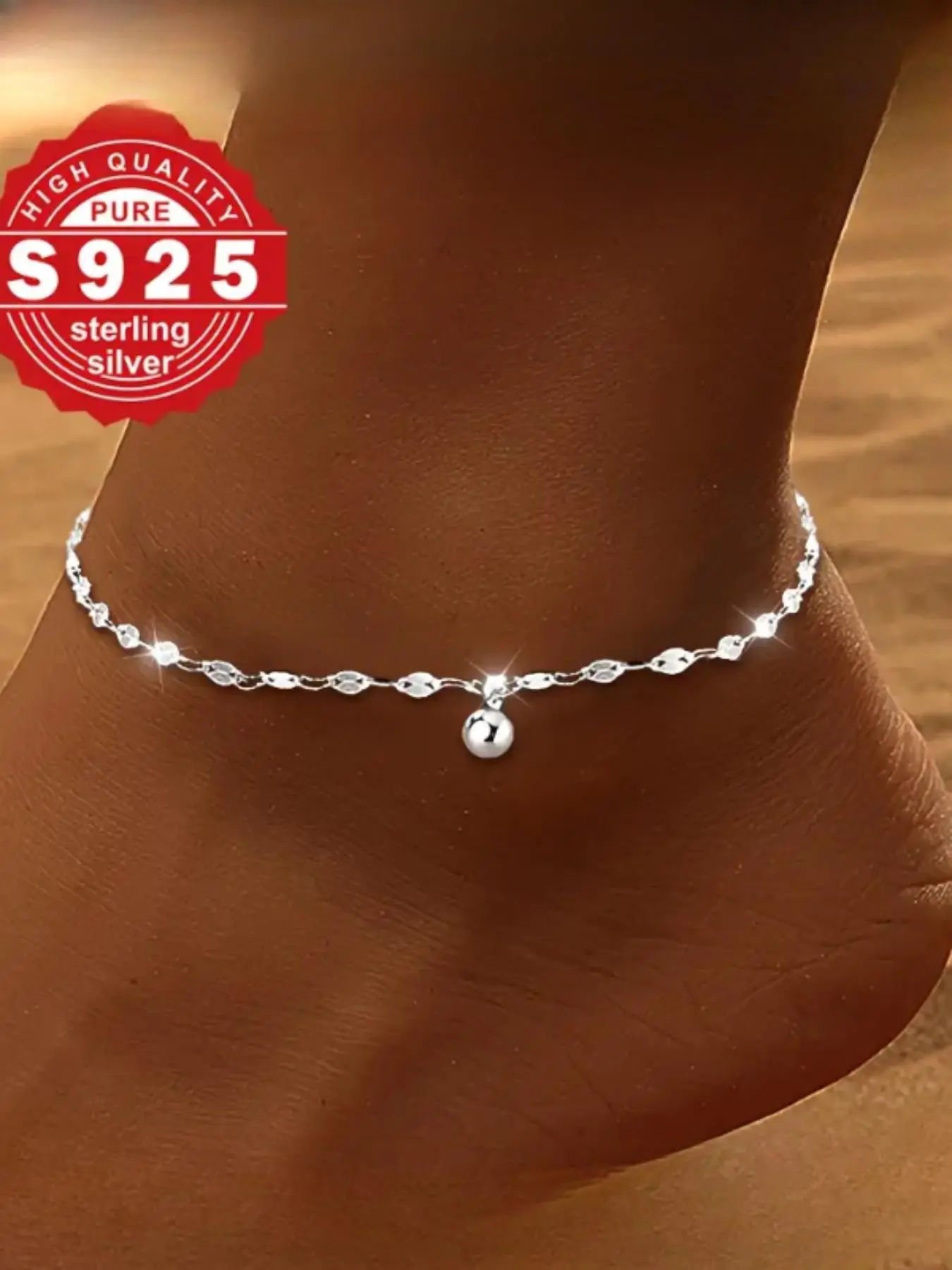 925 Sterling Silver Women's Elegant Minimalist Beaded Anklet, Ankle Bracelet, Exquisite Trendy Girly Anklet, Chic Gorgeous Jewelry As Gift for Girlfriend