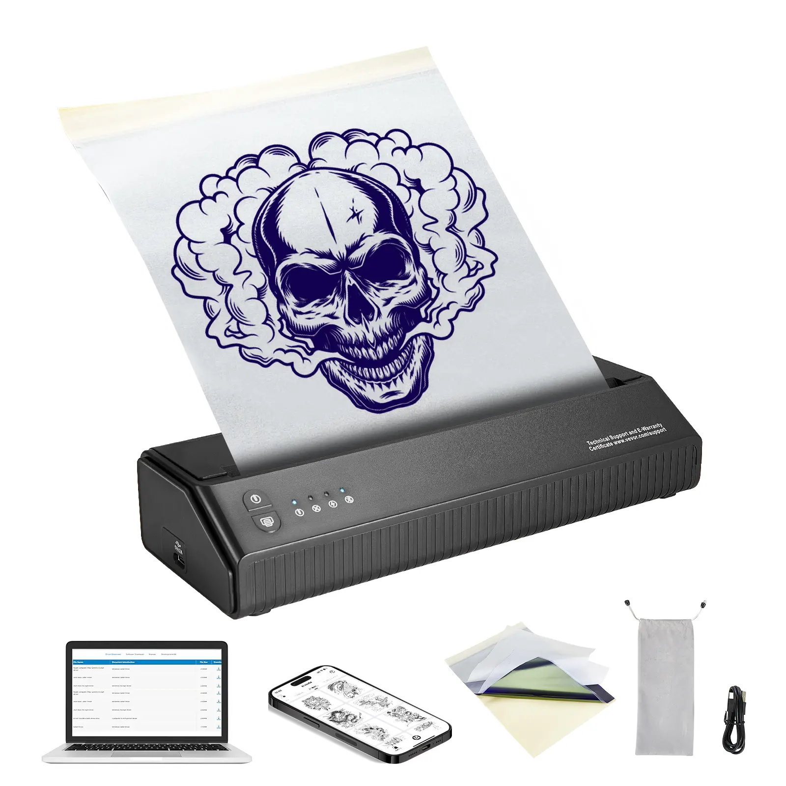 【DealsForYouDays】VEVOR Tattoo Transfer Stencil Printer, Wireless Bluetooth Tattoo Stencil Printer Machine with 10Pcs Transfer Paper and Cloth Bag, Portable Tattoo Printer for Android and iOS Phone, iPad and PC