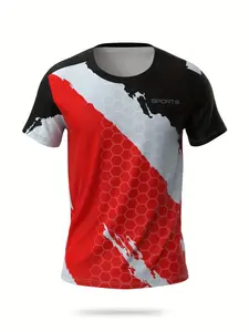 Men's Fashion Round Neck Short Sleeve Shirt, 3D Digital Print, Quick Dry Breathable, Ideal for Fishing Hiking Outdoor Running Fitness