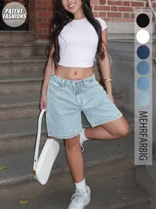 Women's Casual Bermuda Shorts, Loose Fit Boyfriend Style Button Denim Shorts, Perfect for Music Festivals, Vacation, Beach, Daily Wear