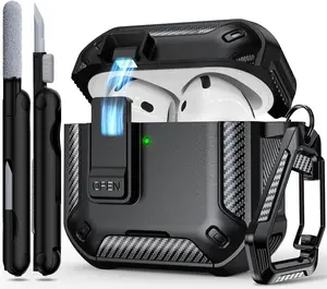 Compatible with AirPods 4th Generation 2024 Headphone Cases, Fully Drop Proof Auto Eject Protective Cover Design, New Charging Port Dust and Stand Design(Black