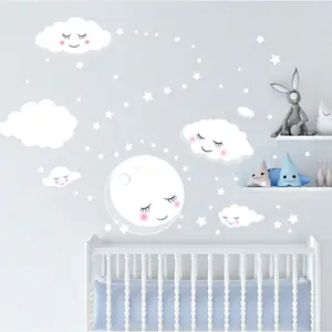 Sleeping Moon Clouds & Stars Room Decals for Nursery Wall Decor Removable Vinyl Stickers 60 Pieces Easy DIY Ornaments