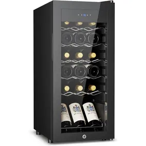 18 Bottle Compressor Wine Cooler Refrigerator - Freestanding Wine Fridge with Glass Door & Digital Temperature Control, Wine Refrigerator for Red, White, Champagne or Sparkling Wine, Black