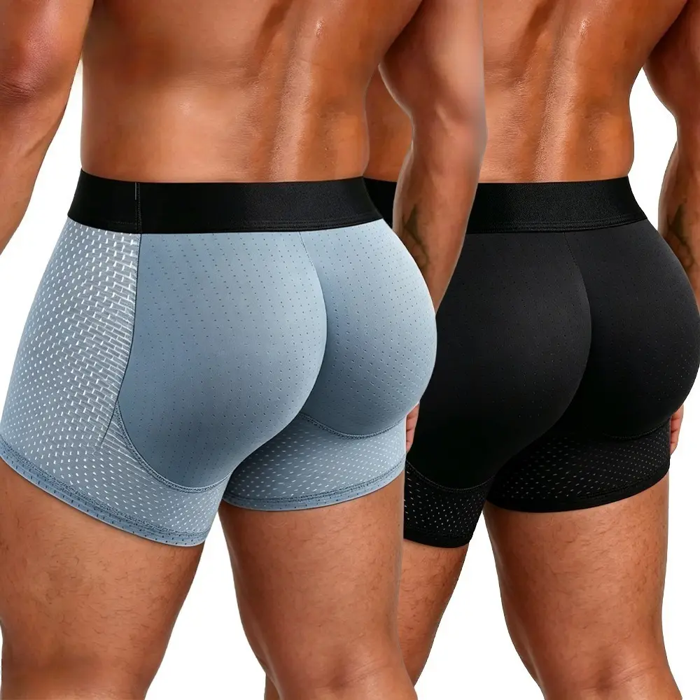 Mens Butt Padded Underwear Butt Lifter Enhancer Mesh Shapewear Boxer Briefs with Butt Enhancing Pads Body Shaper Butt