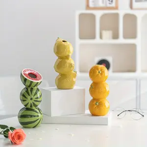 1 Piece Nordic Style Ceramic Fruit Vase - Lemon, Orange, Watermelon Design, Suitable for Home, Living Room or Study Decoration, Perfect Choice for Spring and Summer, Study Decoration Vase |   Modern Ceramic Vase |   Decorative Vase