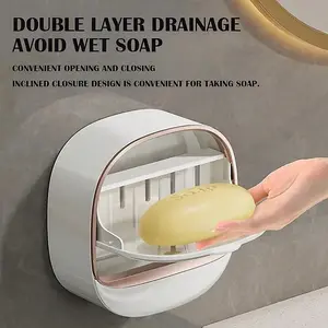 Soap box with drainage and punching-free travel portable small soap dish storage box bathroom accessories