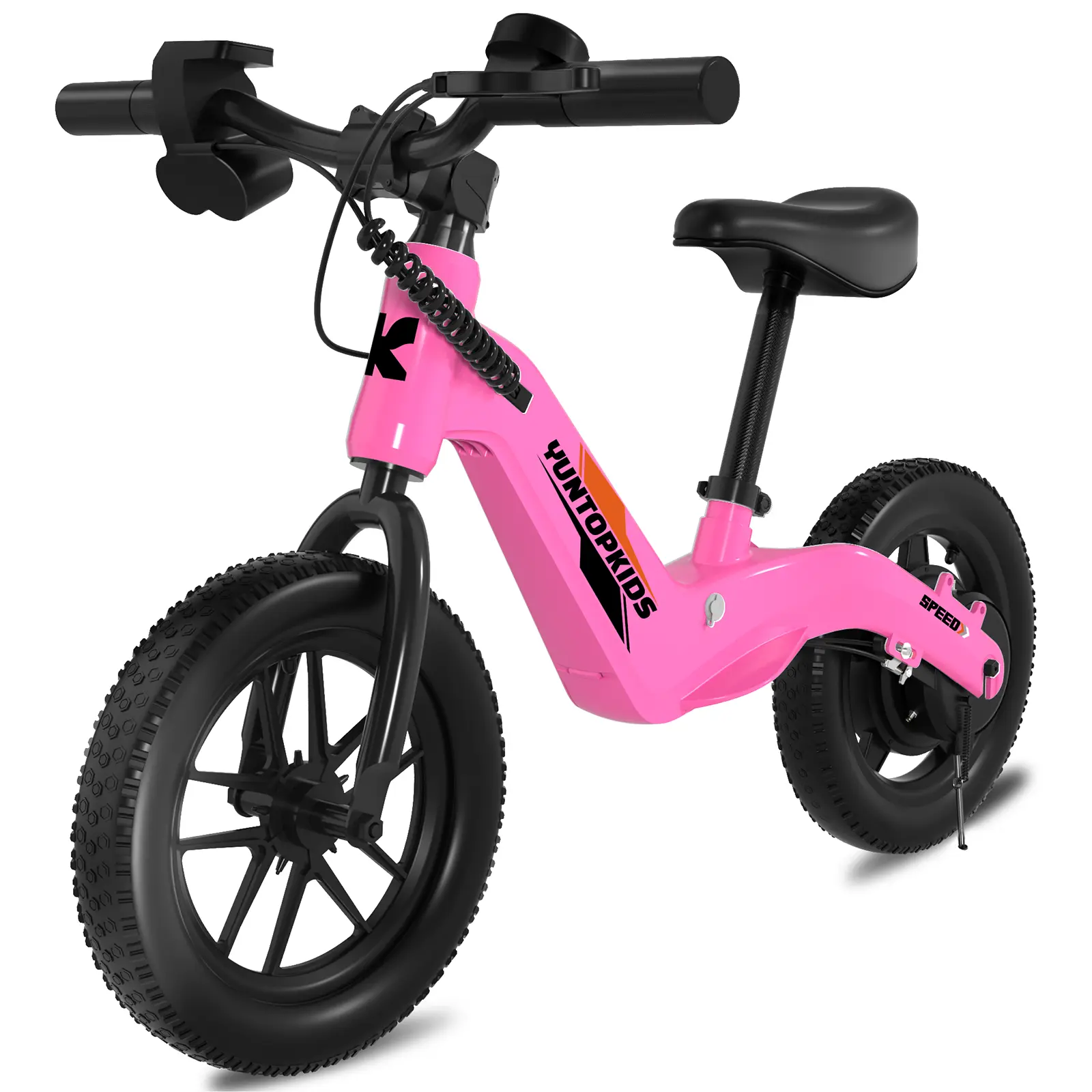 YUNTOPKIDS Electric Balance Bike for Kids, 12-in Tire 150W Electric Ride-On Toy, 3-5 Ages, Adjustable Seat, 3 Speed Modes, Rear Disc Brake, 5.6 mi Range, 14.55 lbs Lightweight, Kick-Off Start, LED Display, Real-Time Battery Status, Playtime Ready