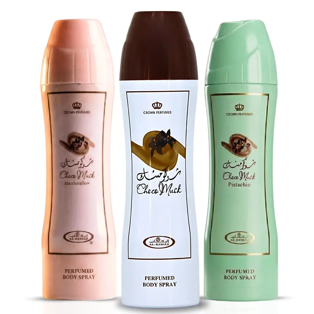 Choco Musk, Choco Musk Marshmallow & Choco Musk Pistachio Perfumed Body Sprays 200ml (6.7 oz) By (Bundle)