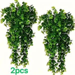 2 artificial large eucalyptus vines, fake eucalyptus vines, Plastic Simulation Leaves, suitable for indoor and outdoor shelf decoration, spring and summer decoration, no electricity. Four seasons, holiday party decoration, Fake Plant Decoration, etc.