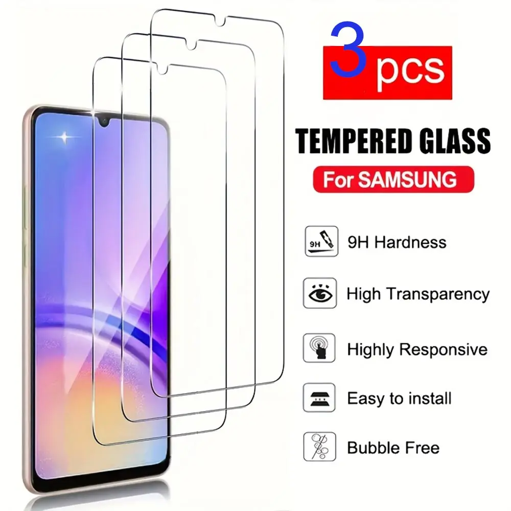 Tempered Glass Screen Protector, 3 Counts Anti-Scratch Phone Screen Protective Film, Smartphone Accessories Compatible with Samsung Galaxy A56 A16 A36 A55 A15 A35 A25 A26 A14 A34 A54 A13 5g A13 4g A33 A05s A06 A05, Cover