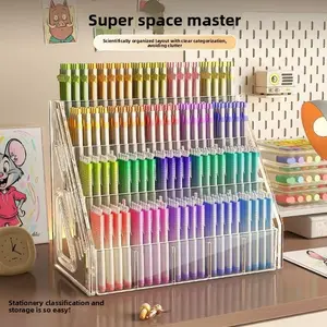 Large Capacity Acrylic Pen Holder Organizer, Multi-Compartment Desk Storage for Markers & Watercolor Brushes, Essential Office Supplies