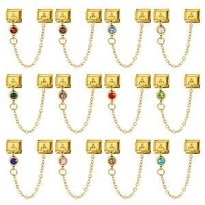 12 Birthstone Italian Module Bracelet Gold Hook Pendant DIY Elastic Stainless Steel Bracelet