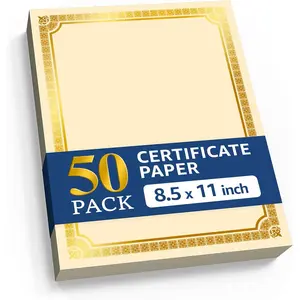 50 Sheets 8.5 x 11 Blank Certificate Paper for Printing - Premium Gold Foil Cardstock for Award Diplomas Graduation
