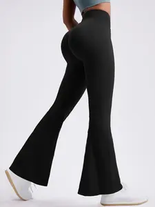 Women's Solid High Waist Flare Leg Groove Pants, Casual Comfy Trousers for Gym Workout Fitness, Flared Leggings for Women, Women Bottom, Gym Clothing, Ladies Sportswear for Fall, Leggings for Women, Winter Clothes Women, Embrace Pants