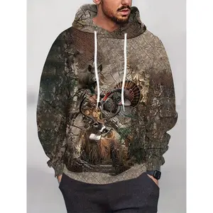 Men's 3D Print Animal Camouflage Hooded Sweatshirt - Sporty Casual Pullover with Deer & Bird Forest Scene, Regular Fit, Machine Washable, Outdoor Apparel |   Outdoor Themed Clothing |   Durable Fabric