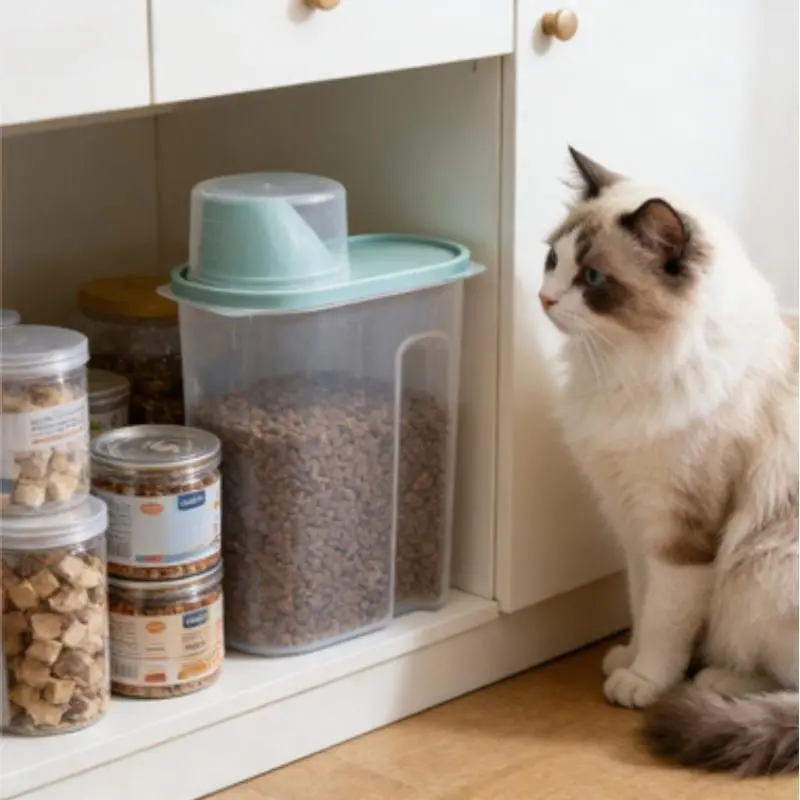 Airtight Pet Food Storage Containers, Moisture & Insect Proof Dog/Cat Food Bin with Pour Spout & Measuring Cup, BPA-Free Transparent Grain Container for Dry Pet Food, Cereal, Rice & Grains